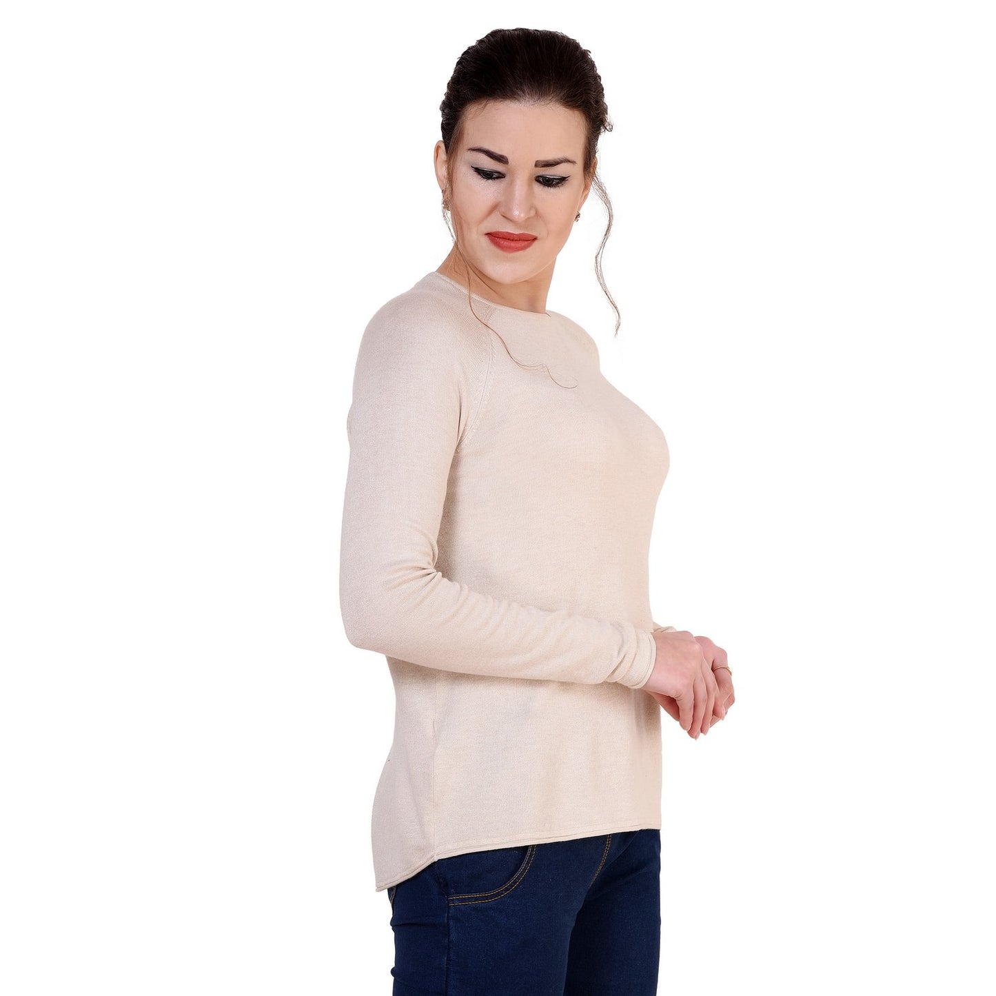 Beige Soft Spun Raglan Sleeves Top