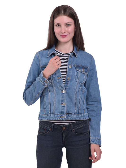 Light blue full sleeve denim jacket for women