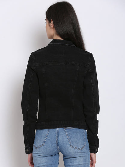 Full sleeve black denim jacket for women