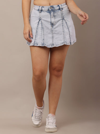 Cotton Pleated Denim Mini Skirt