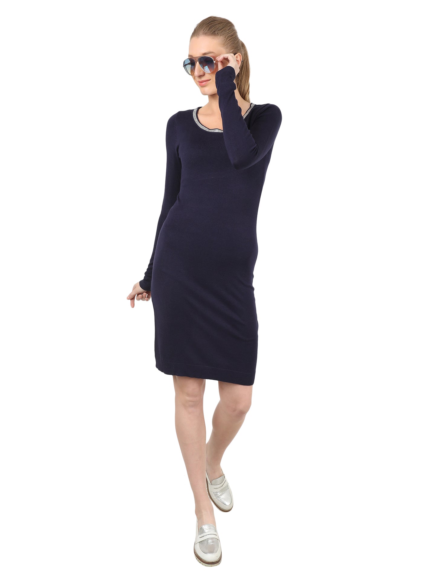 Bodycon Mini Length Full Sleeve Blue Dress