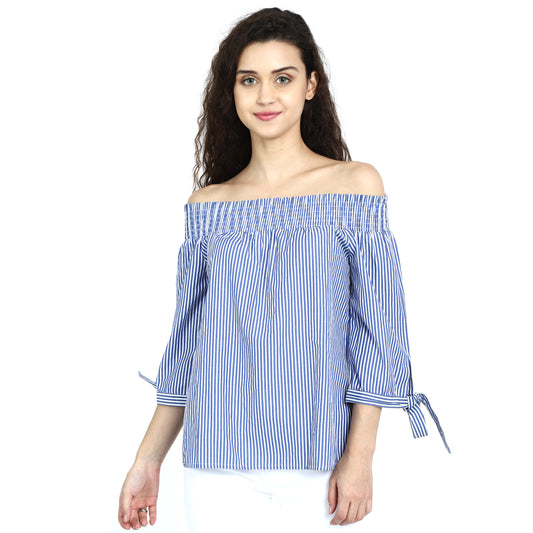 Off-Shoulder Stripe Summer Black Top