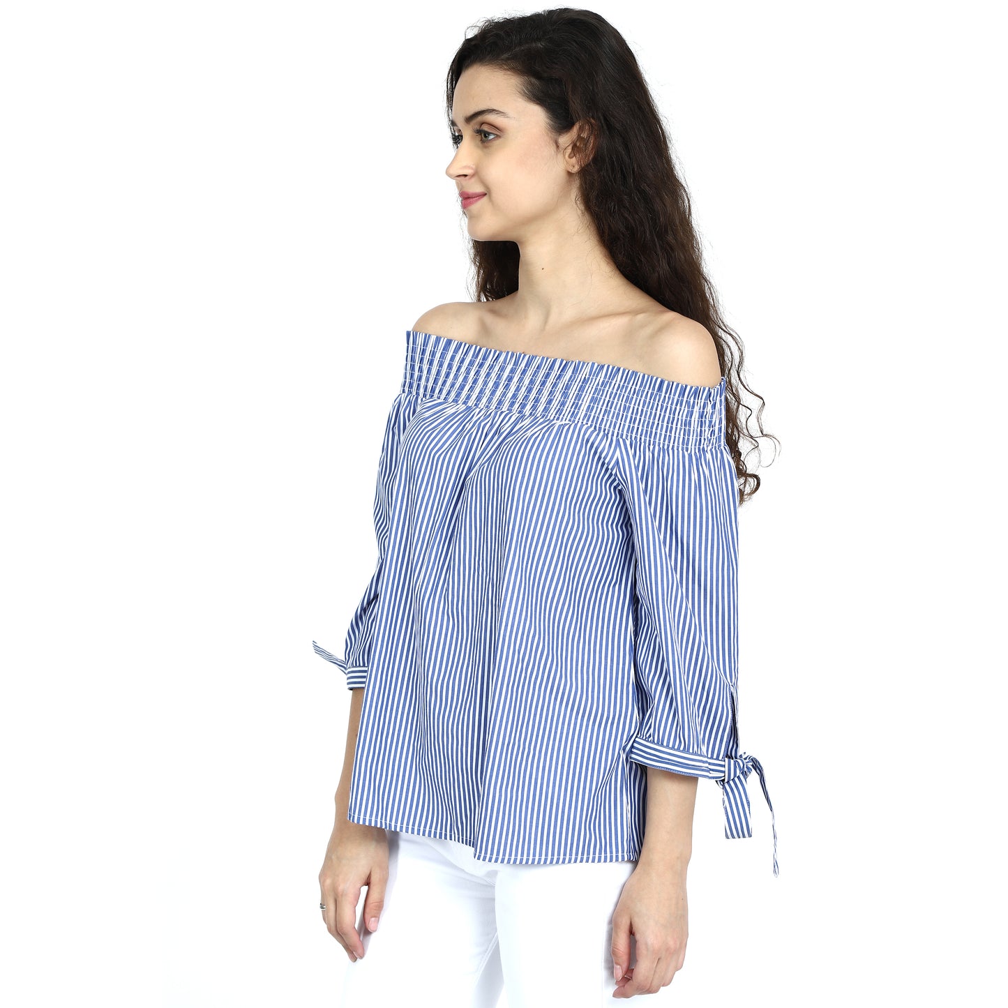 Off-Shoulder Stripe Summer Black Top