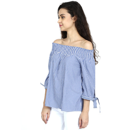 Off-Shoulder Stripe Summer Black Top