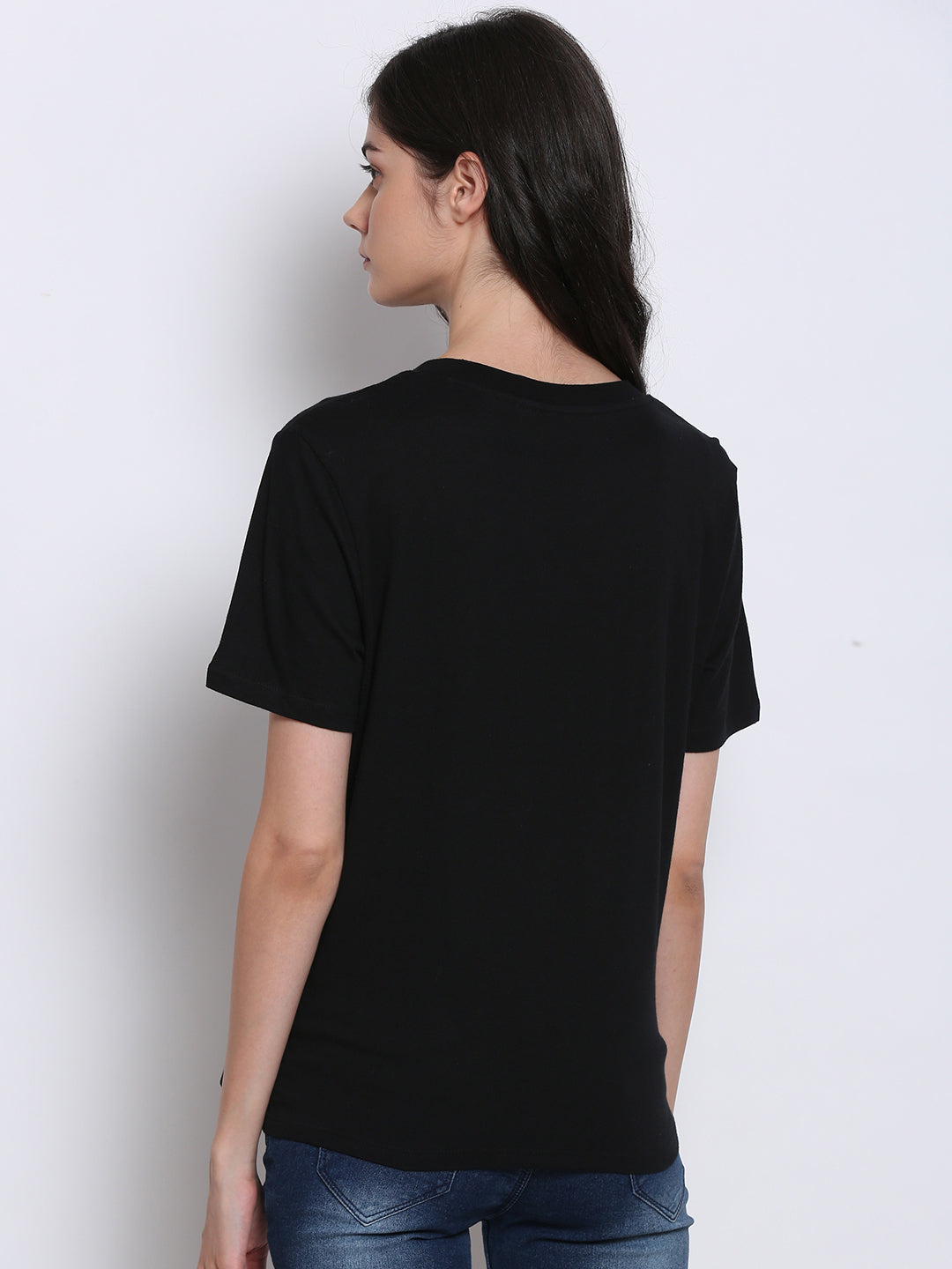 Regular Fit Black Printed Crew Neck T-Shirt