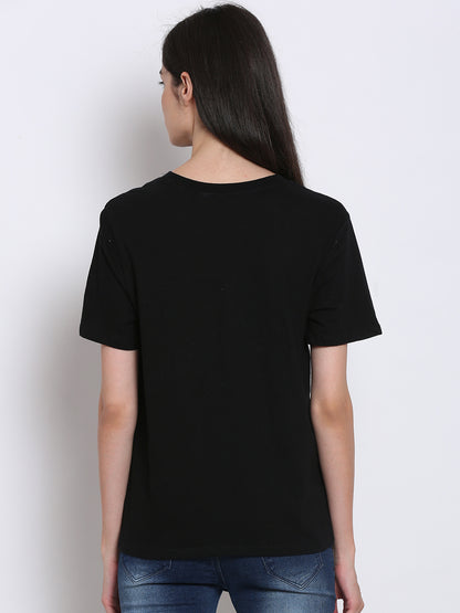 Regular Fit Black Printed Crew Neck T-Shirt