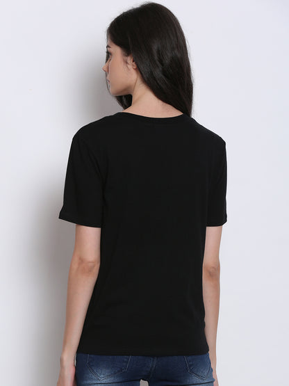 Regular Fit Black Printed Crew Neck T-Shirt