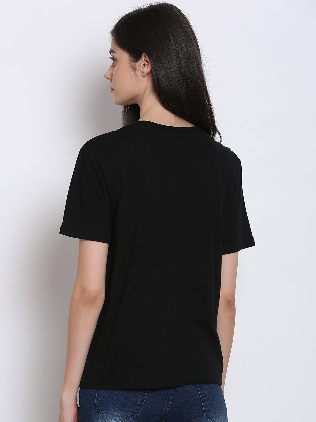 Regular Fit Black Printed Crew Neck T-Shirt