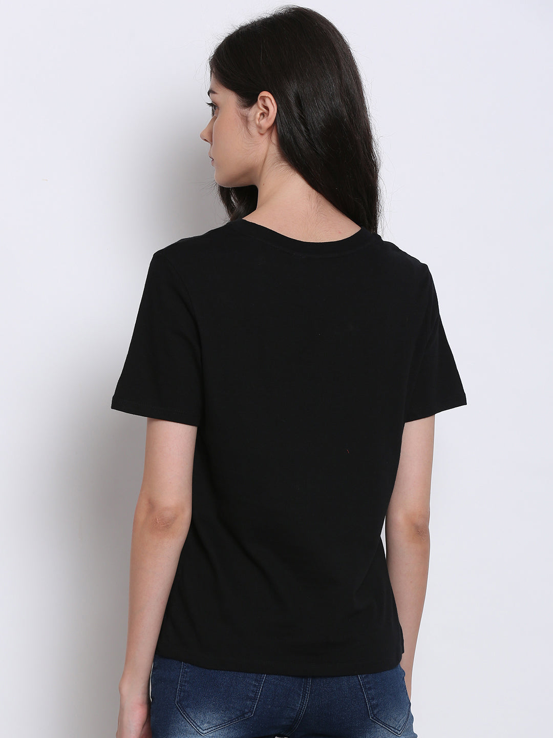 Regular Fit Black Printed Crew Neck T-Shirt