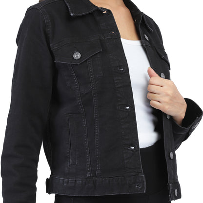 Solid Full Sleeve Black Denim jacket