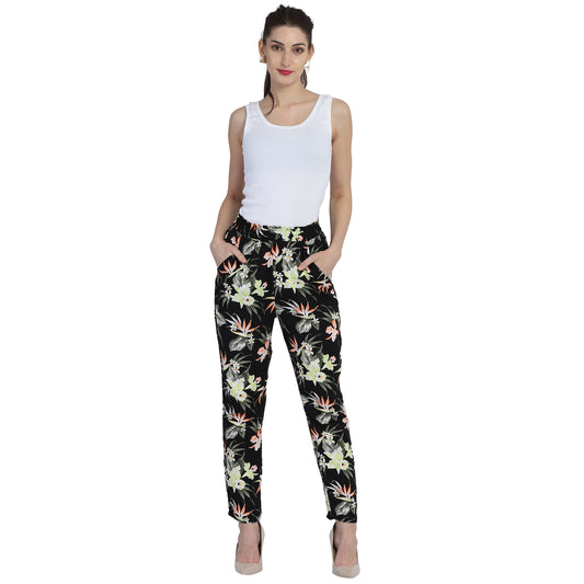 Floral Leaf Print Ankle Length Tulip Multicolor Trouser