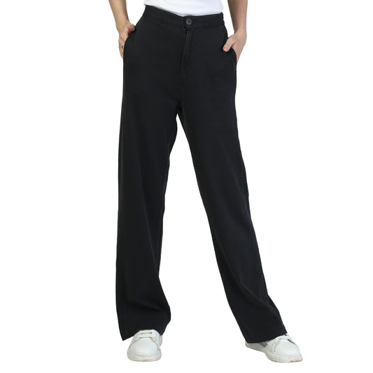 Regular Fit Solid Hosiery Black Trousers