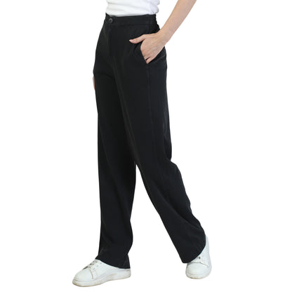 Regular Fit Solid Hosiery Black Trousers