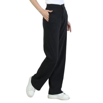 Regular Fit Solid Hosiery Black Trousers