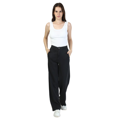 Regular Fit Solid Hosiery Black Trousers