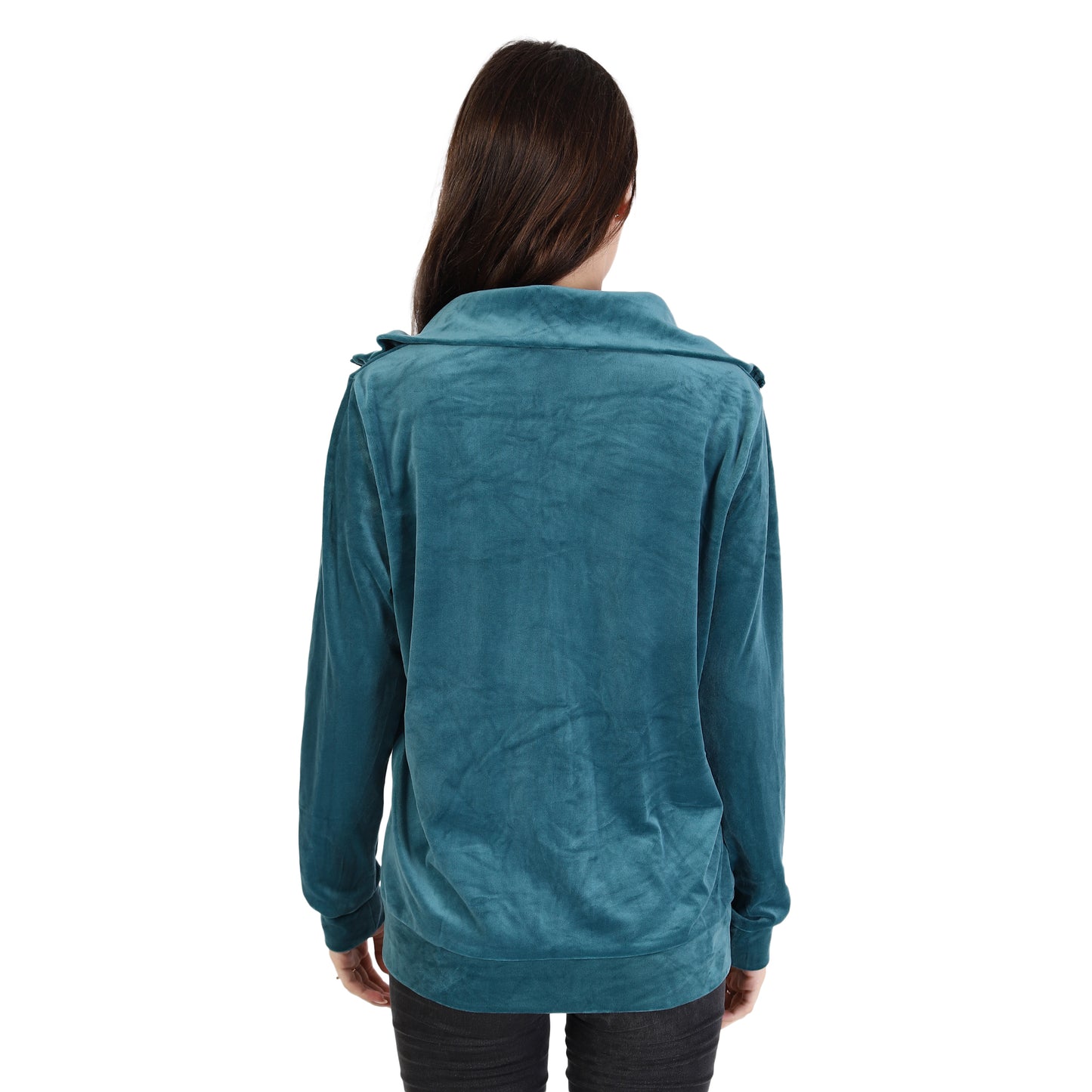 Full Sleeve Solid Velvet Zipper Green Jacket