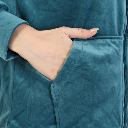 Full Sleeve Solid Velvet Zipper Green Jacket