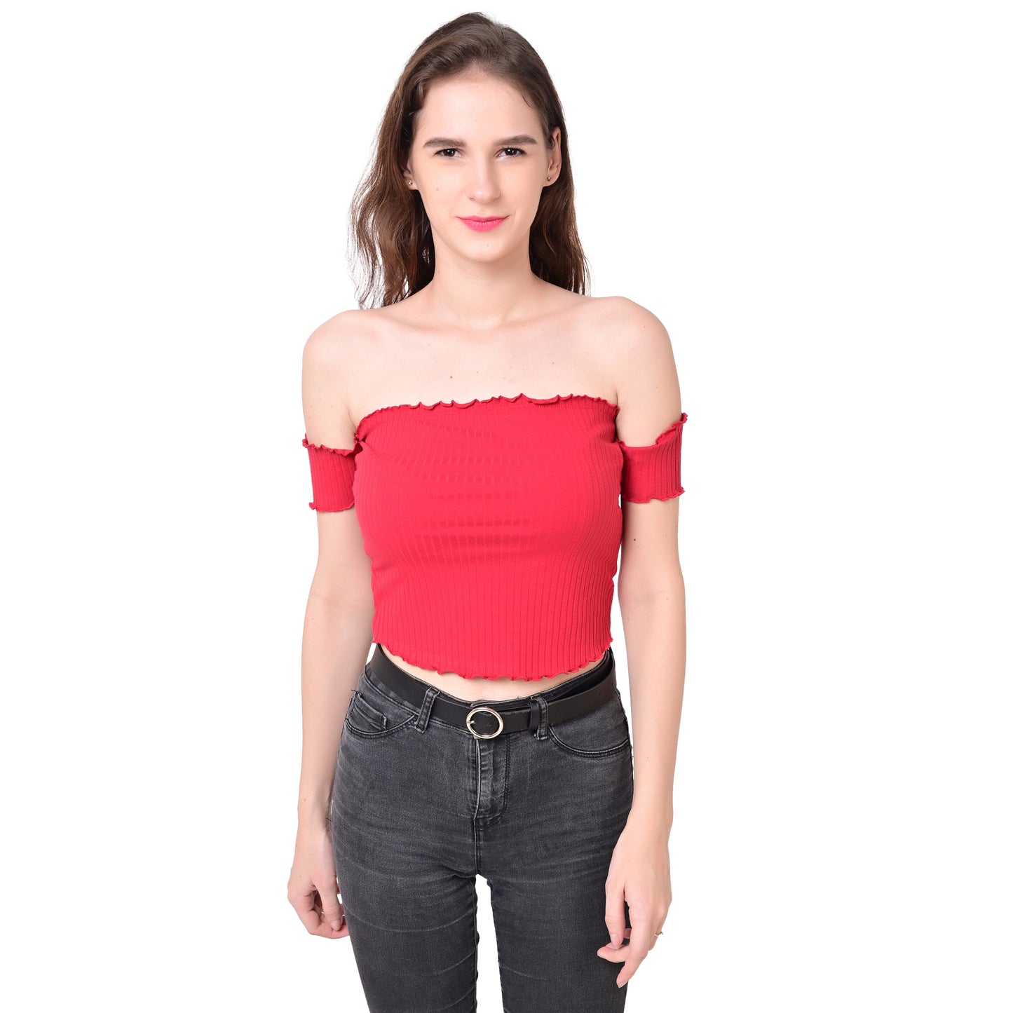 Off- Shoulder Smocked Red Crop Top