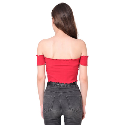 Off- Shoulder Smocked Red Crop Top