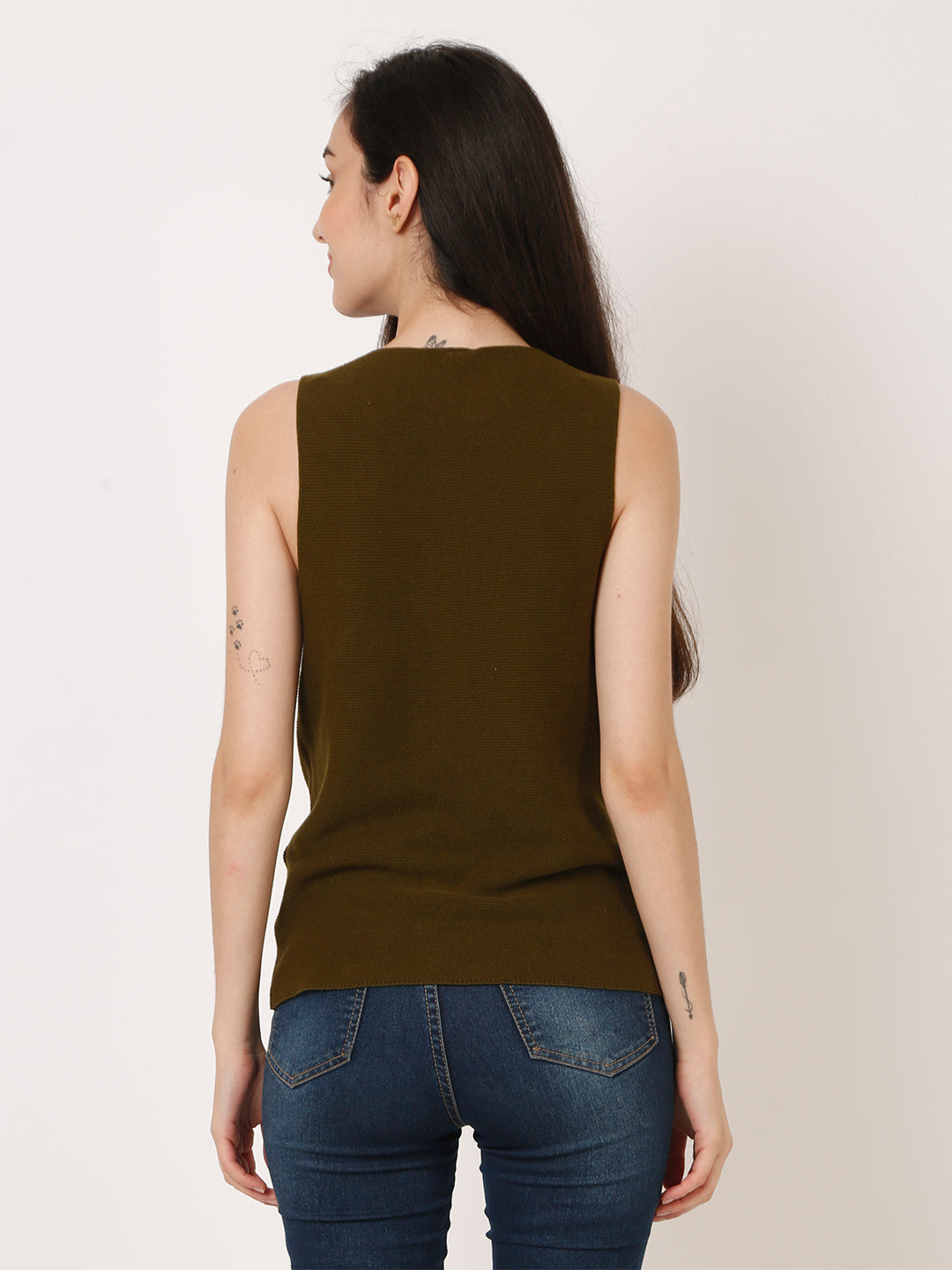 Viscose Ribbed V-Neck Green Top