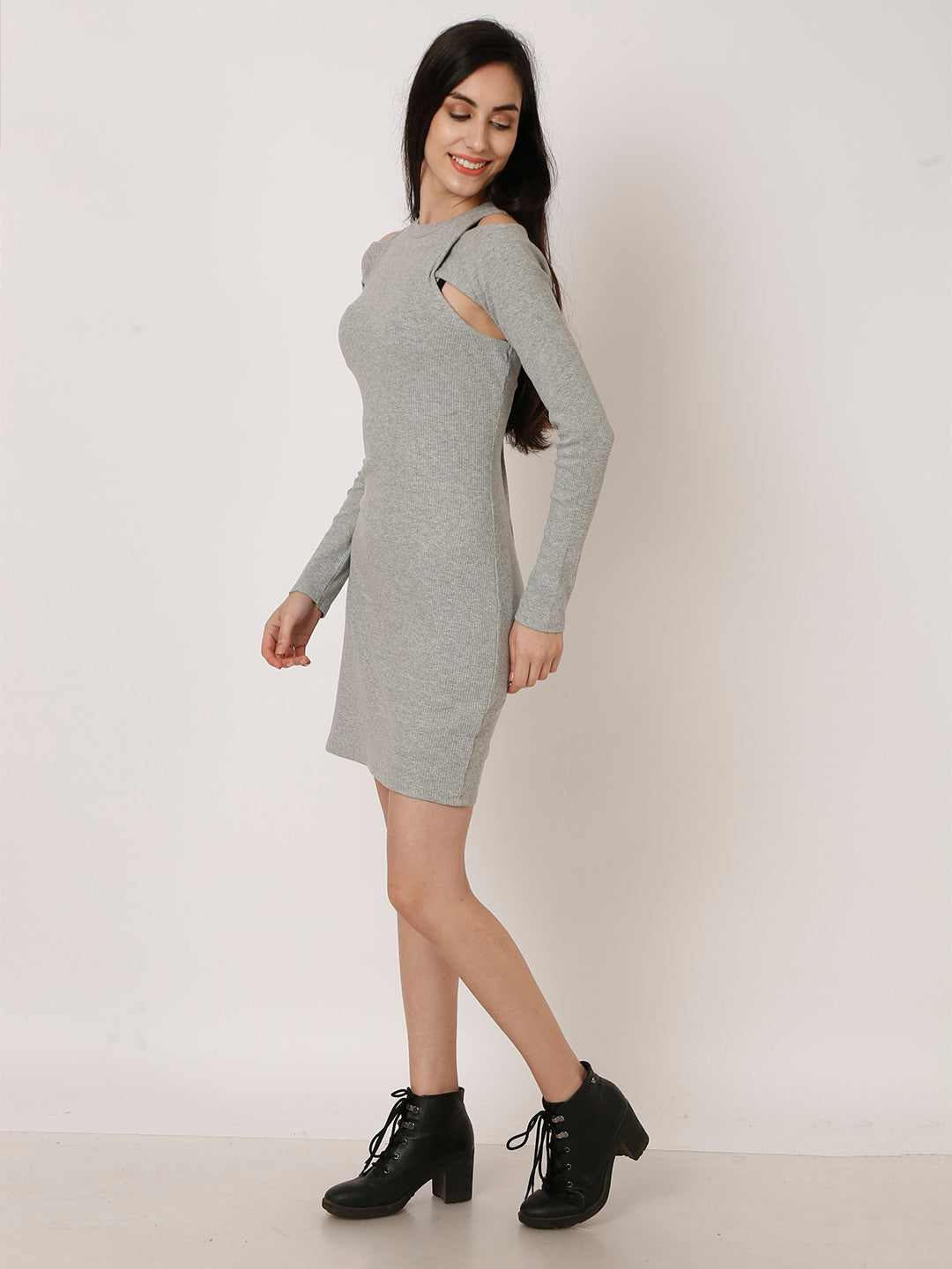 Bodycon Cotton Round Neck Full Sleeve Party Dress