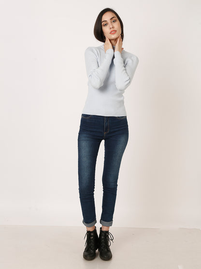 Viscose Full Sleeve Turtle Neck Blue Sweater