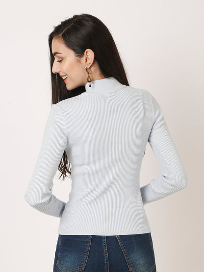 Viscose Full Sleeve Turtle Neck Blue Sweater