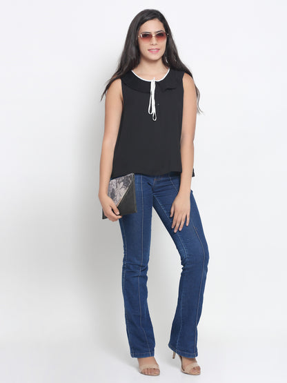 Viscose Sleeveless Solid Black Summer Top