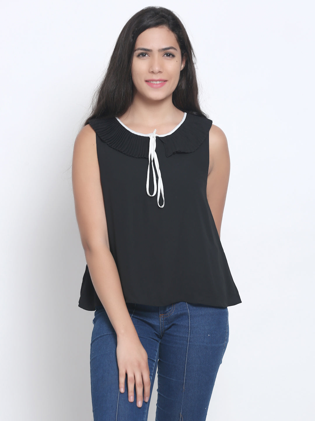 Viscose Sleeveless Solid Black Summer Top