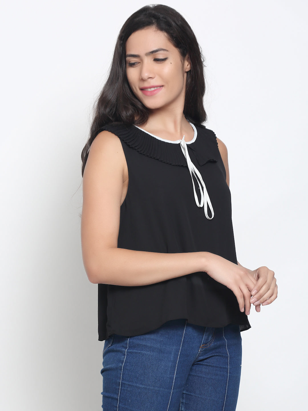 Viscose Sleeveless Solid Black Summer Top