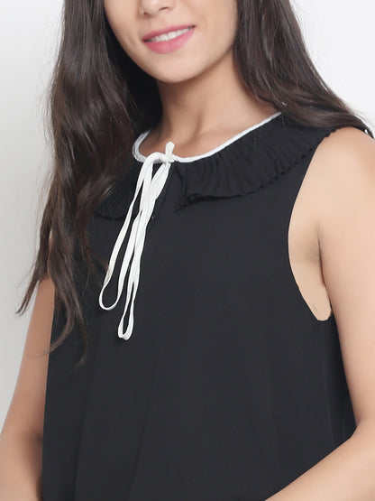 Viscose Sleeveless Solid Black Summer Top