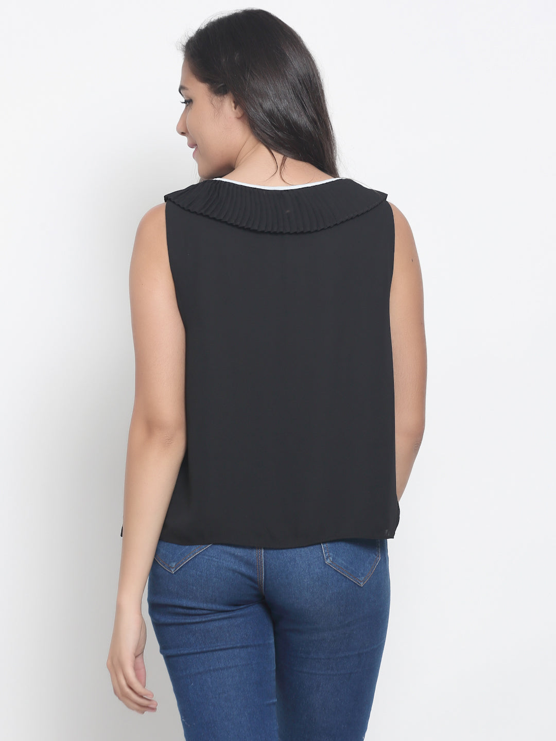 Viscose Sleeveless Solid Black Summer Top