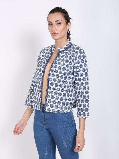 Cotton Flower Print Light Weight open front Jacket