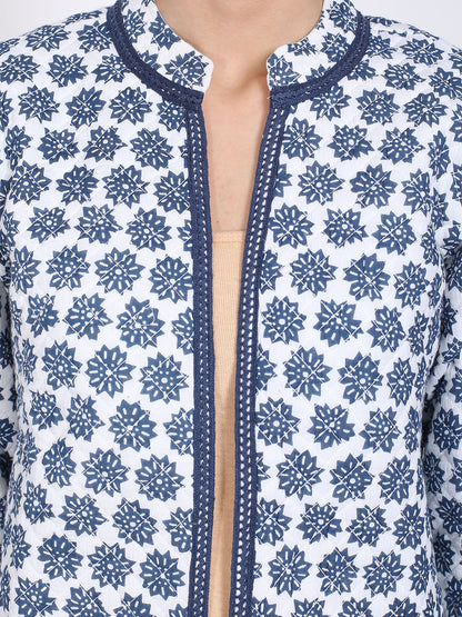 Cotton Flower Print Light Weight open front Jacket