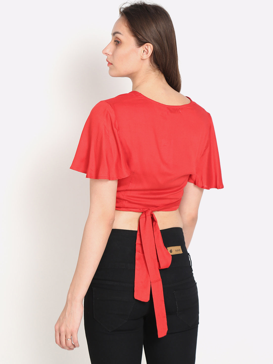 Viscose half Sleeve Solid Red Crop Top