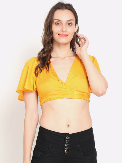 Viscose half Sleeve Solid Yellow Crop Top