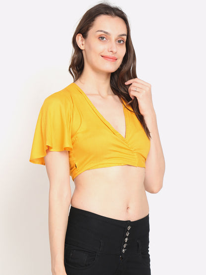 Viscose half Sleeve Solid Yellow Crop Top