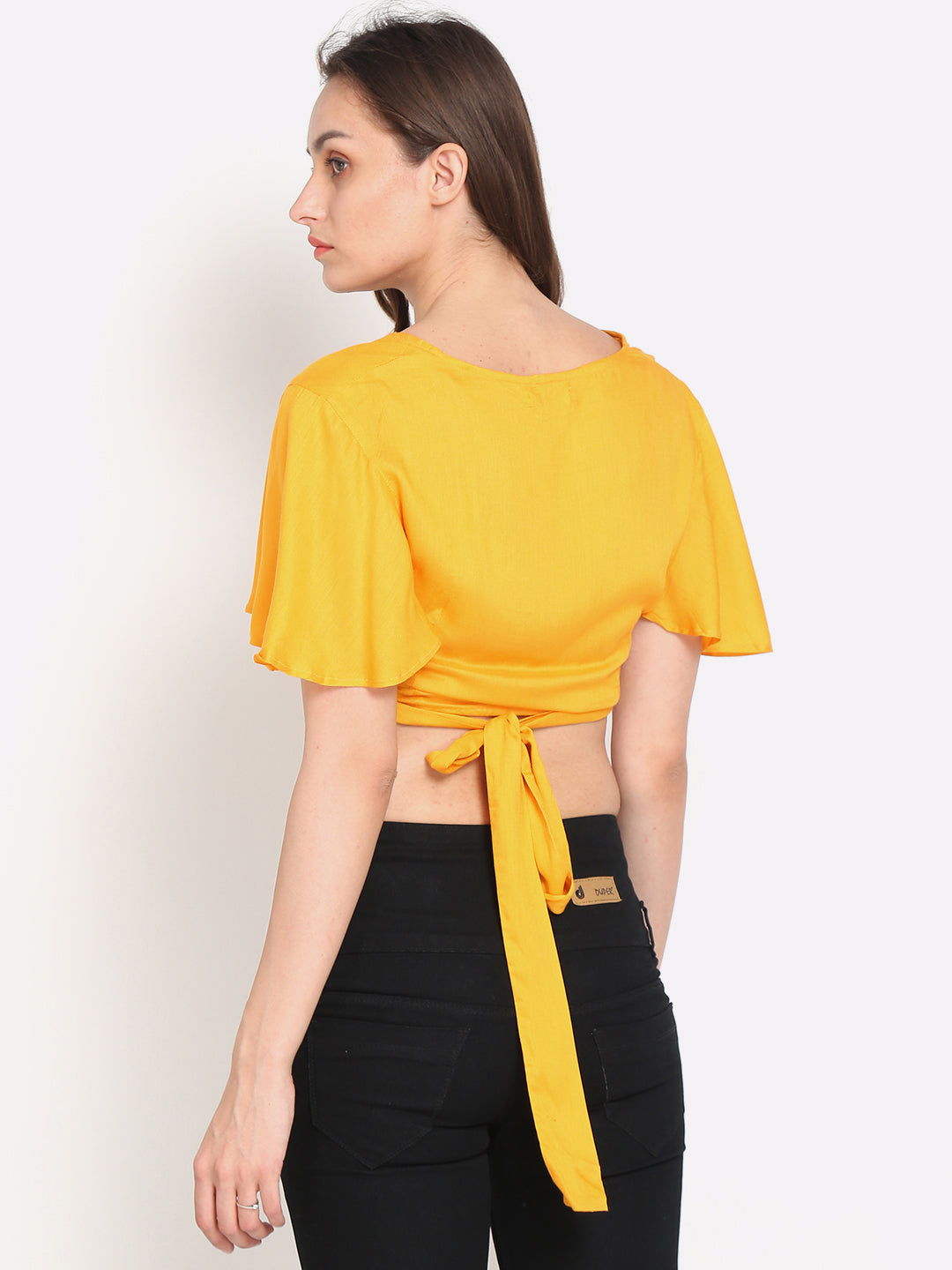 Viscose half Sleeve Solid Yellow Crop Top