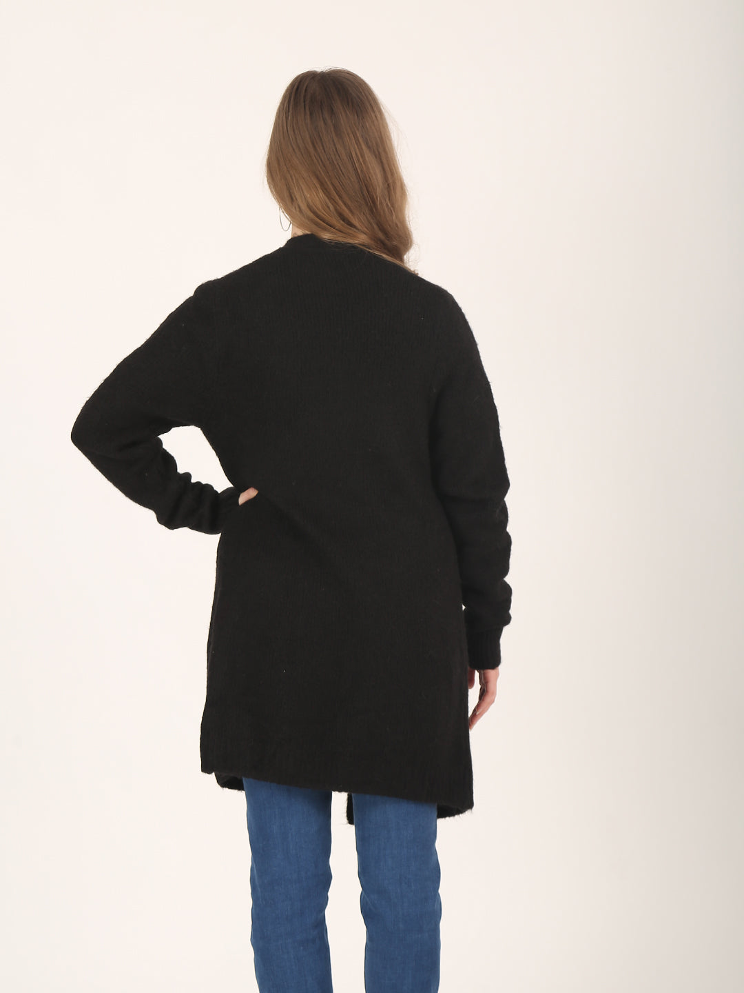 Polyester Full Sleeve Front Open Black Shrug