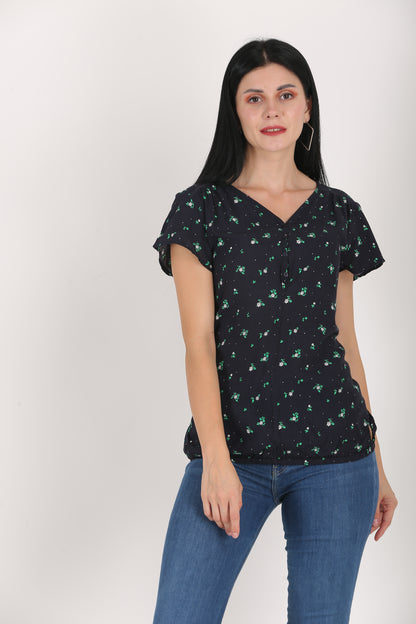 Short Sleeve Printed Blue Summer Top