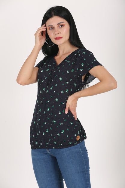 Short Sleeve Printed Blue Summer Top