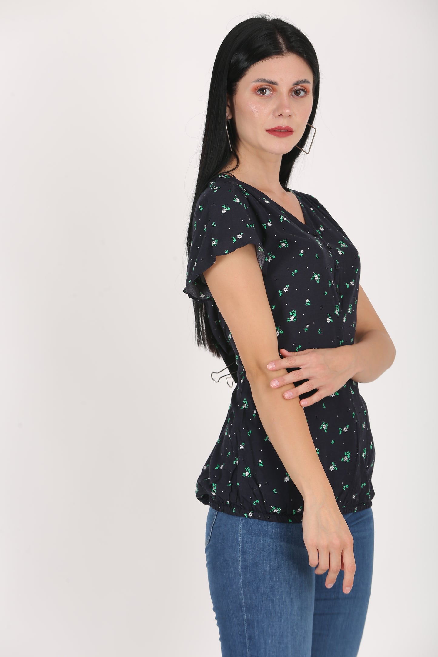 Short Sleeve Printed Blue Summer Top