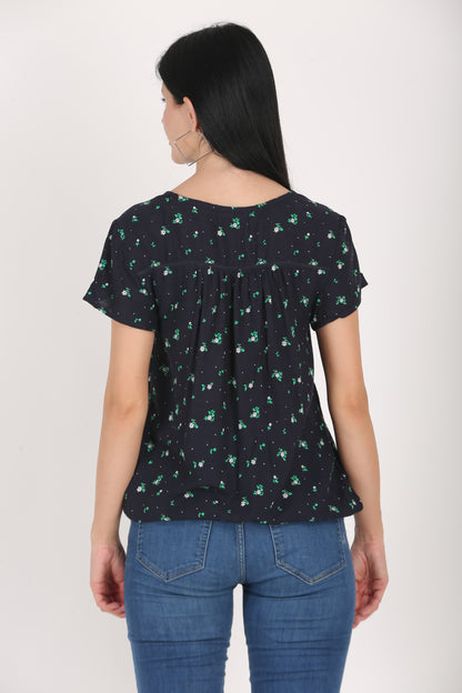 Short Sleeve Printed Blue Summer Top