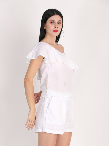 Cotton One Side Shoulder White Classic Top