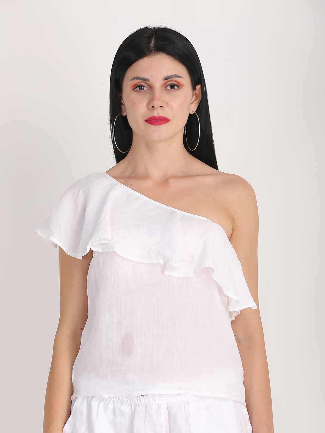 Cotton One Side Shoulder White Classic Top