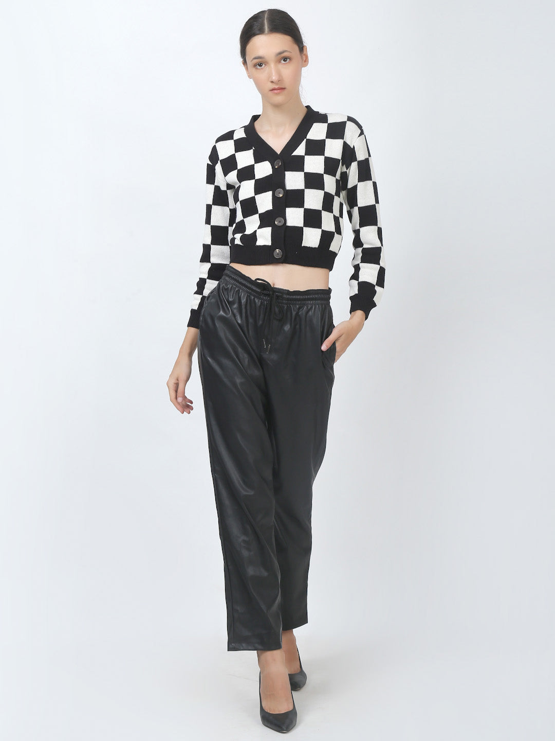 Regular Fit Black Faux Leather Trousers