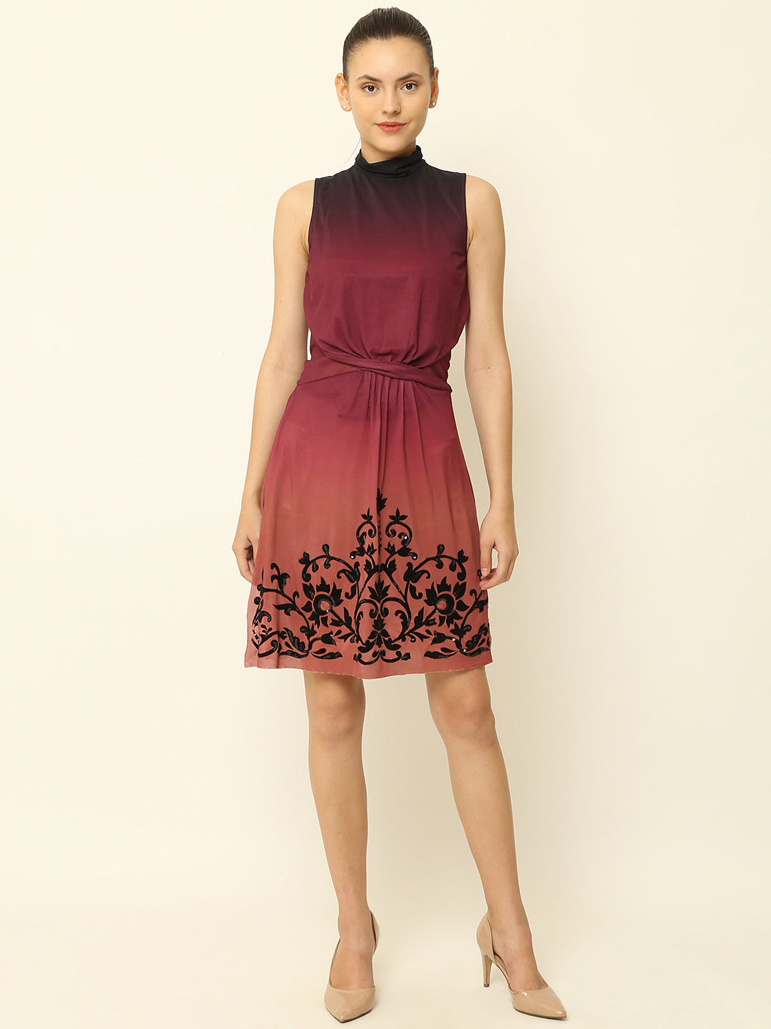 A-line Polyester Sleeveless Maroon Dress