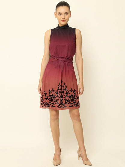 A-line Polyester Sleeveless Maroon Dress