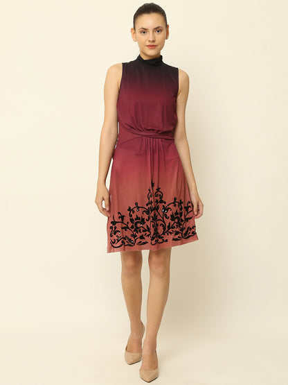 A-line Polyester Sleeveless Maroon Dress