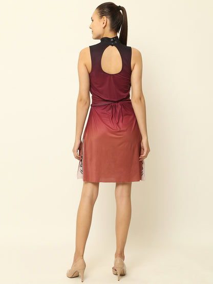 A-line Polyester Sleeveless Maroon Dress